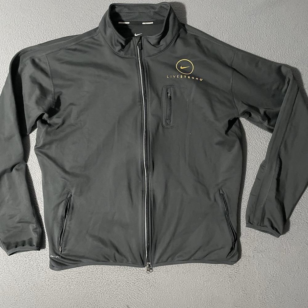 Livestrong Jacket Mens XL Nike Black Yellow Full Zip Running Dri Fit Stretch